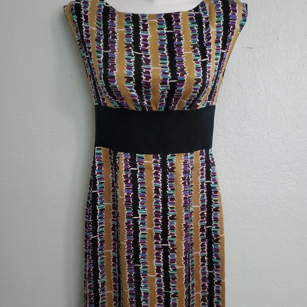 Trina turk gold colorful silk dress size small